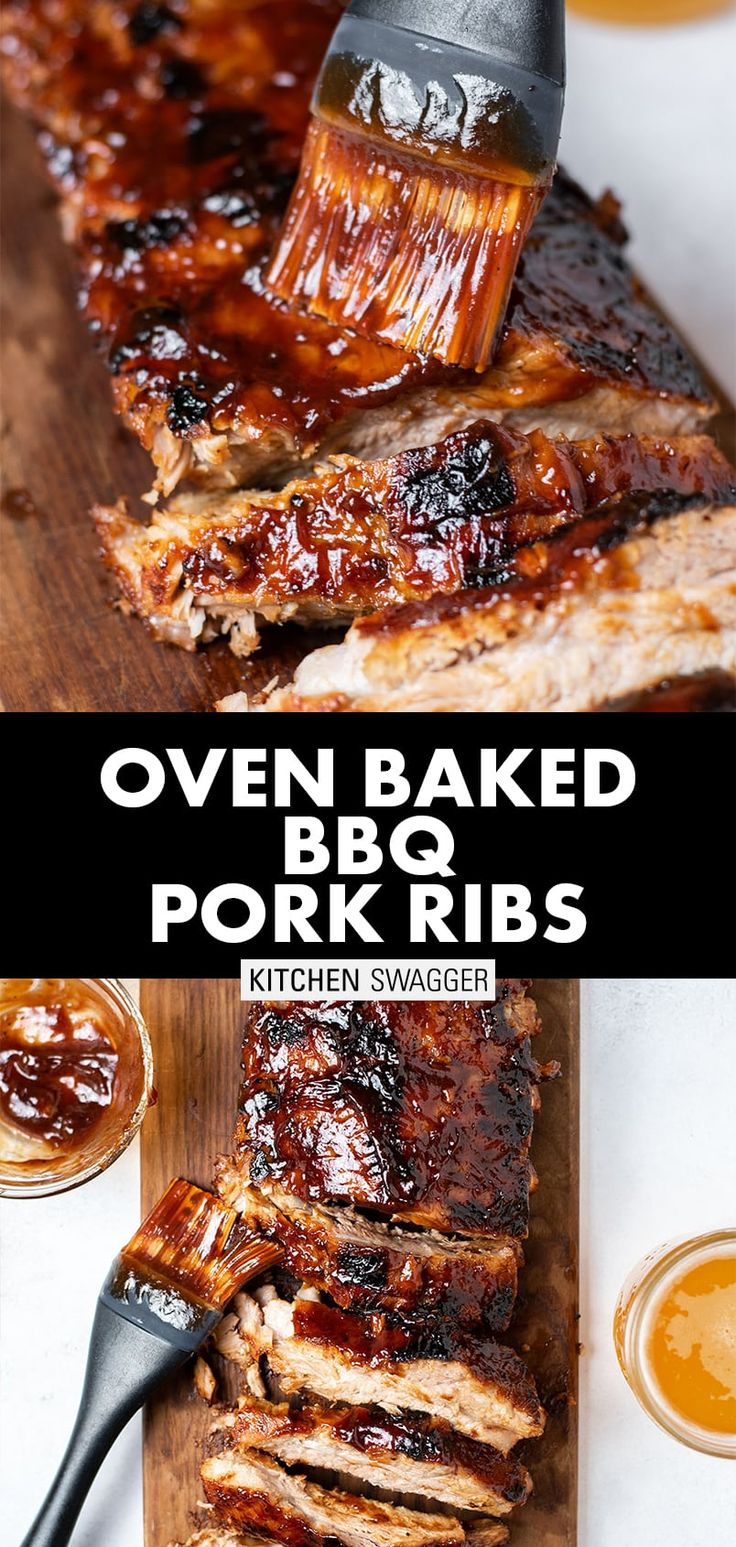 oven baked bbq pork ribs on a cutting board