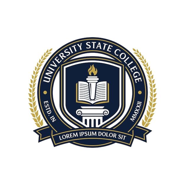 the university state college seal with an open book on it and laurels around it