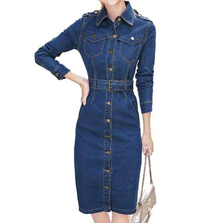 Step back in time and embrace the '90s trend with our Spring-Summer 2023 Collection of Knee-Length Jeans Dress! This medium wash denim dress. with its edgy distressed pattern. buttoned closure and sleek slim fit. is the perfect combination of contemporary fashion and nostalgic grunge.Why You'll Love It: Iconic '90s Look: Our Knee-Length Jeans Dress embodies the spirit of rebellion intertwined with refined sophistication. Distinctive Distressed Pattern: Expertly crafted wear and tear. capturing a Non-stretch Long Sleeve Denim Dress, Fitted Knee-length Denim Jeans, Non-stretch Buttoned Denim Dress For Fall, Dark Wash Buttoned Dress For Fall, Fitted Knee-length Jeans For Summer, Trendy Knee-length Denim Dress For Work, Fitted Denim Dress With Pockets For Fall, Fitted Midi Length Denim Dress, Knee-length Denim Blue Dress For Fall