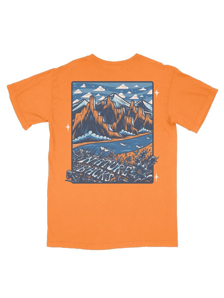 Men Youth T-Shirts, Unisex Vintage Holiday Mountain Print Surfwear Printed T-Shirt Orange Graphic Print Short Sleeve Shirt, Relaxed Fit Short Sleeve T-shirt For Outdoor Activities, Graphic Tee T-shirt With Screen Print For Outdoor Activities, Graphic Tee With Screen Print For Outdoor Activities, Outdoor Relaxed Fit Top With Front Print, Orange Graphic Design T-shirt For Streetwear, Orange Graphic T-shirt For Streetwear, Cotton Crew Neck Camp Shirt With Graphic Print, Orange Crew Neck Top With Graphic Print