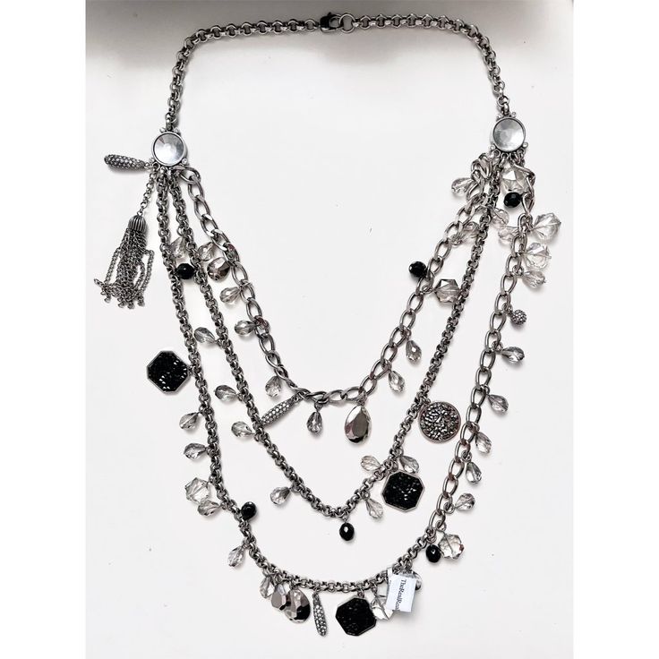 Silver-Tone Metal, Crystals (Clear, Black). With Therealreal Tag (Evaluated And Authenticated). Est. Retail $645.00 Gothic Jewelry Diy, Gothic Jewelry, Vintage Crystal, Jewelry Diy, Collar Necklace, Multi Strand, St John, Womens Jewelry Necklace, Black Silver