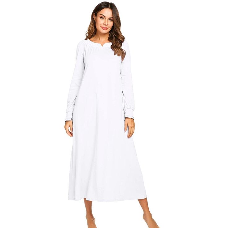 Brand New No Flaws White Sleepwear For Spring Relaxation, White Long Sleeve Sleepwear For Relaxation, White V-neck Sleepwear For Sleepover, White Long Sleeve Nightgown For Sleep, White Nightgown For Spring Bedtime, Long Sleeve White Nightgown For Sleep, White Long Sleeve Dress For Sleepover, White Long Sleeve Sleepwear For Lounging, White Long Sleeve Nightgown For Lounging