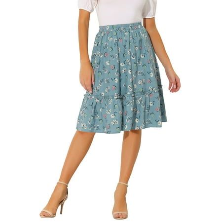 Featuring an A-line and tiered details, it is a summer casual skirt to pair with a top and sandals for a cute day look. This midi skirt is high-waist featuring an A-line silhouette. Pair with a stylish T-shirt and vintage high heels for a charming inspired look. Occasion: summer skirt for Casual, Vacation, Office, Shopping or just Daily wear. Please check your measurements to make sure the item fits before ordering. Measurement (in inches) International Size----Waist Girth----Total Length XS-------------------24 3/4------------------24 S---------------------26 3/4------------------24 3/8 M--------------------28 3/4------------------24 3/4 L---------------------31 7/8------------------25 1/4 XL-------------------35 ------------------------25 5/8 Color: Black.  Gender: female.  Age Group: ad Knee Length Skirts Outfits, Casual Summer Skirt, Skirt Outfit Summer, Vintage High Heels, Fit And Flare Skirt, Work Skirts, Floral Midi Skirt, Summer Skirts, Flowy Skirt