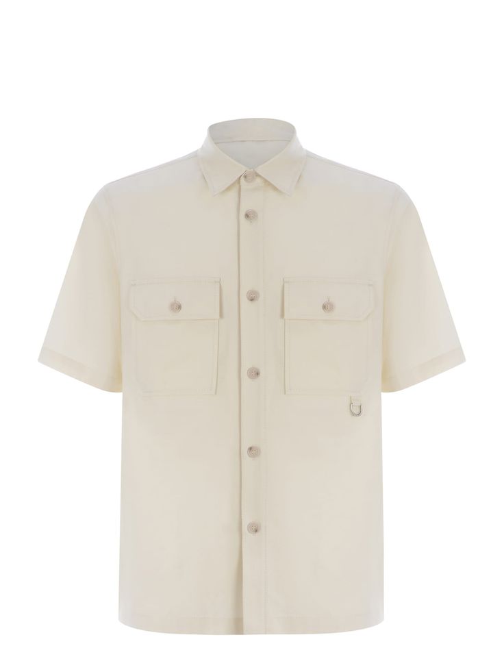 Shirt Paolo Pecora made of Off White cotton blend. Collar. Short sleeves. Pockets with flap and button on the front. Silver metal detail applied to the pocket. Front closure with buttons. 63% Cotton, 35% Linen, 2% ElastaneComposition: Misto Cotone Burberry Shop, Versace Shop, Officine Creative, Metal Detail, Engineered Garments, Luxury Shop, Modern Man, Lace Boots, Luxury Boutique