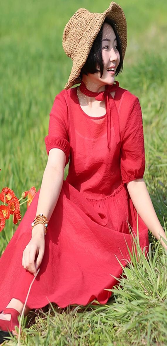 Organic nature Fabric hand made custom Made  Pleated Waist Women Linen Dresses Short Sleeves Spring Summer Women Dresses Nature Fabric, Spring Dresses Women, Organic Nature, Linen Dress Women, Organic Colors, Dresses Short, Linen Dresses, Linen Women, Women Dresses