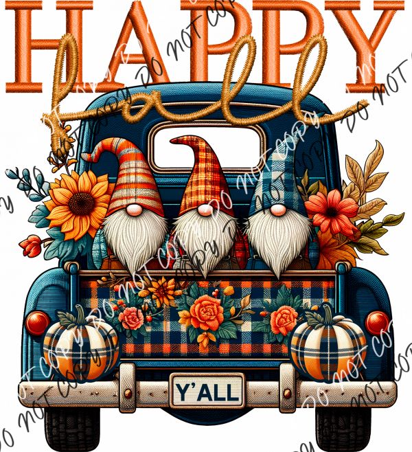 Happy Fall Y’all Gnome Trio Plaid Truck Faux Embroidery Dtf Transfer Rtp Transfers Towel Embroidery Designs, Faux Embroidery, Fall Pics, Fall Gnome, Painting Frame, Towel Embroidery, Happy Fall Y'all, Fall Pictures, Animal Videos