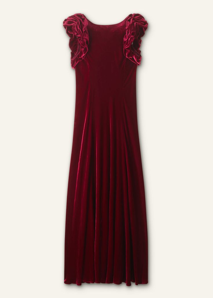 Silk-Blend Velvet Maxi Dress | ME+EM Red Velvet Gala Dress, Elegant Burgundy Velvet Evening Dress, Velvet Fitted Dress For Red Carpet, Red Carpet Velvet Fitted Dress, Silk Fitted Maxi Dress For Red Carpet, Velvet Maxi Dress For Cocktail Occasions, Purple Velvet Dress, Velvet Maxi Dress, Velvet Maxi