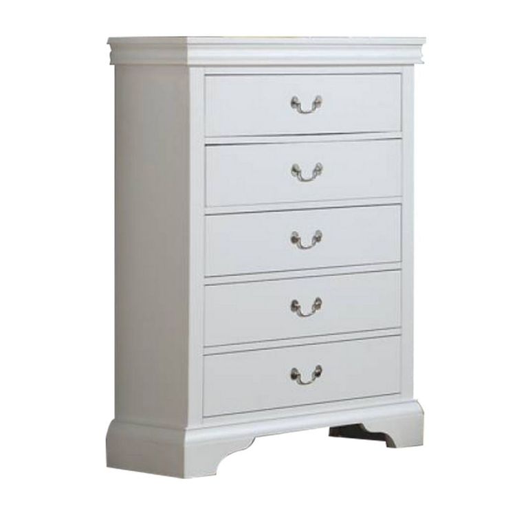 Vix 47 Inch 5 Drawer Tall Dresser Chest, Metal Handles, Crisp White Wood By Casagear Home Light Wood Dresser, Wide Dresser, Dresser Chest, Tall Dresser, Tall Chest, Bedroom Furniture Dresser, Double Dresser, Bedroom Dressers, Dressers And Chests