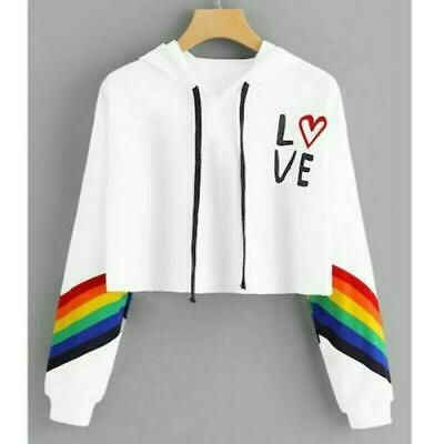 (Ad)eBay - Lady Crop Top Hoodie Sweatshirt Pullover Rainbow Striped Hooded Harajuku New Womens Sweatshirts Fashion, Crop Pullover, Crop Top Hoodie, Letter Print Hoodie, Crop Hoodie, Kawaii Clothes, Drawstring Hoodie, Teen Fashion Outfits, Cropped Hoodie