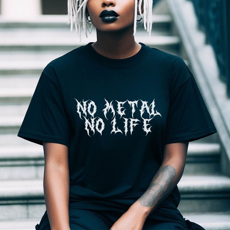 No Metal= No Life, it's that simple. This t-shirt is the perfect gift for the metal lover in your life! Available in sizes S to 3XL. Details: Light fabric Ribbed knit makes the collar highly elastic and helps retain its shape Retail fit Runs true to size REFUNDS/RETURNS/EXCHANGES NOT ACCEPTED- But please let me know if there is an issue with your order. Thank you for supporting my small business! Emo Shirt, Cloth Painting, Emo Shirts, Rock Tshirt, Metal Shirt, Metal T Shirt, Goth Rock, Metal Shirts, Metal T Shirts