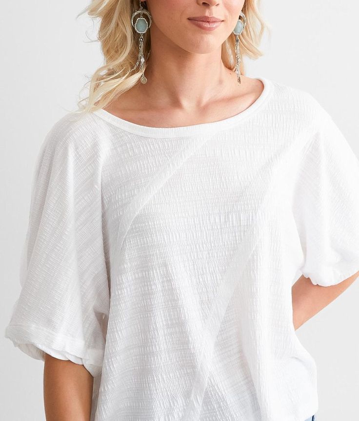 New In Textured Boxy Top - White Medium, Women's White Pieced raw edge top Bust measures 38 on size small Body length 21 on size small. 69% Polyester 28% Rayon 3% Spandex. Machine wash cold with like colors. Do not bleach. Line dry. Iron low heat. For best results dry clean.. Measurements: Bust -Fullest part of bust with arms at sides. Waist -Circumference of natural waist: above belly button below rib cage. Hips -Standing with feet together fullest part of hips. WOMEN'S TOP SIZE CONVERSION CHAR Chic Textured Summer Tops, Textured Relaxed Fit Crew Neck Top, Relaxed Fit Textured Crew Neck Top, Boxy Cotton Blouse For Spring, Trendy Textured Tops For Spring, Casual Textured Cotton Tops, Casual Textured Crew Neck Top, Textured Cotton Casual Tops, Textured Crew Neck Casual Tops