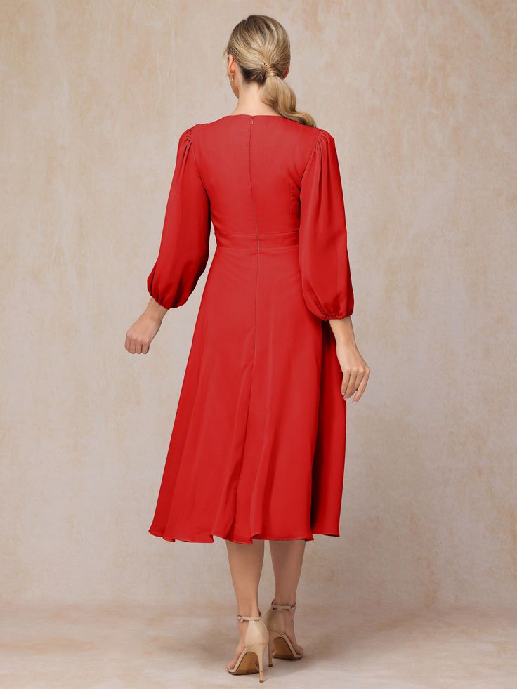 a woman in a red dress is looking back