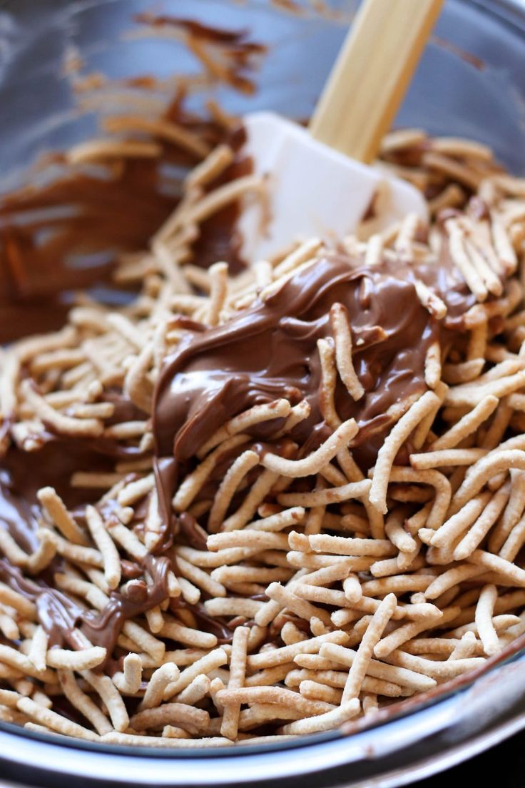 a bowl filled with chocolate and sprinkles