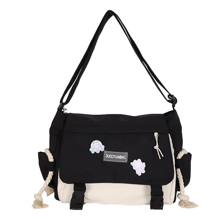 PRICES MAY VARY. 【HIGH QUALITY MATERIAL】 The kawaii shoulder bag is made of high-quality nylon fabric, which is wear-resistant and good in texture, durable to use. 【LARGE CAPACITY】 Size:13x9.4x4.3in. The storage space of this kawaii messenger bag is big enough for your daily belongings. You can easily take your iPad, cell phone, book, wallet, makeup, etc. with you. 【KAWAII ACCESSORIES】Comes with kawaii pins and stuffed pendant. You can also DIY the cute crossbody bag with other kawaii accessorie Aesthetic Messenger Bag, Kawaii Pins, Girls Messenger Bag, Messenger Bag Women, Cute Crossbody Bags, Student Bag, Korean Fashion Casual, Bags Black, Cross Bag