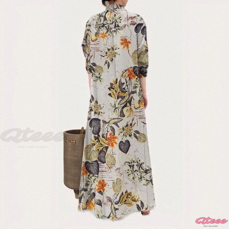 Qteee - Cotton and linen printed long sleeve shirt dress with a relaxed fit, featuring a classic collar and convenient pockets Casual Shirt Dress With Pockets For Vacation, Casual Long Sleeve Shirt Dress With Pockets, Casual Long Shirt Dress With Pockets, Long Casual Shirt Dress For Spring, Casual Long Shirt Dress For Spring, Spring Long Shirt Dress With Pockets, Casual Long-sleeved Shirt Dress Relaxed Fit, Long Shirt Dress With Pockets For Spring, Spring Vacation Shirt Dress With Pockets