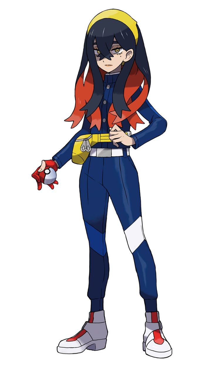 an anime character with long black hair wearing blue and red clothes, holding a yellow object