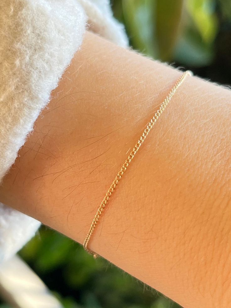 ⚒️ Handcrafted ⚒️ Estimated Ship Date: 5 Classic Adjustable Curb Chain Jewelry, 14k Yellow Gold Bracelet Gift, Gift 14k Yellow Gold Bracelet, Elegant Adjustable Gold Bracelet With Curb Chain, Dainty 14k Gold Jubilee Chain Bracelet, Delicate 14k Gold Bracelet, Tarnish Resistant, Delicate 14k Gold Tarnish Resistant Bracelet, Delicate 14k Gold Tarnish-resistant Bracelet, 14k Gold Dainty Curb Chain Jewelry