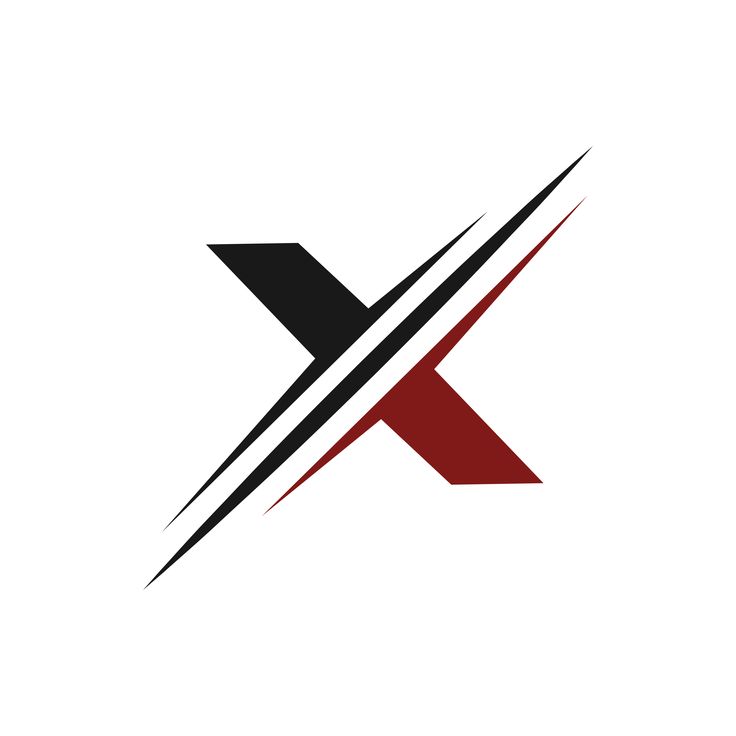 the letter x is made up of black and red lines, with one diagonal arrow