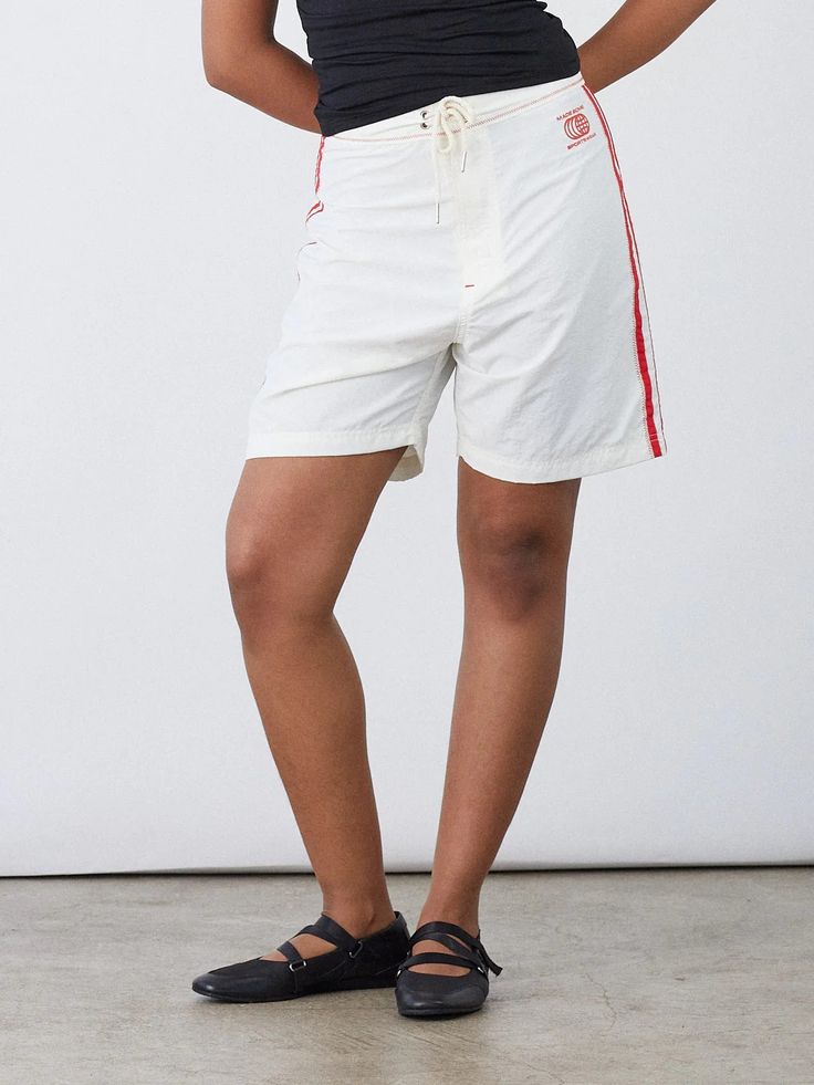 Made Some Long Shorts - Cream & Red – Lisa Says Gah Summer Athletic Shorts With Built-in Shorts For Streetwear, Summer Athleisure Bermuda Shorts For Sports, Summer Sports Bermuda Shorts With Built-in Shorts, Athleisure Bermuda Shorts For Summer Sports, Summer Sports Athleisure Bermuda Shorts, Summer Sports Bermuda Shorts, High-waisted Shorts For Streetwear In Summer, Athleisure Shorts For Summer, Athleisure Bermuda Athletic Shorts For Summer