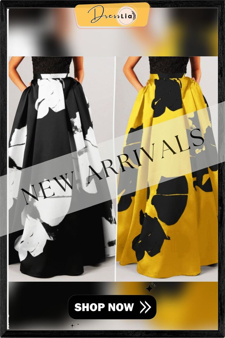 Women Flowers Print Maxi Skirt High Waist Party Elegant Casual Swing Umbrella Long Skirt Plus Size Winter Party Long Maxi Skirt, Winter Party Dress With Long Skirt, Winter Party Maxi Skirt, Yellow Skirt For Summer Evening, Yellow Evening Skirt For Summer, Yellow Evening Skirt For Spring, Chic Yellow Evening Skirt, Winter Party Full Maxi Skirt, Yellow Flared Party Skirt