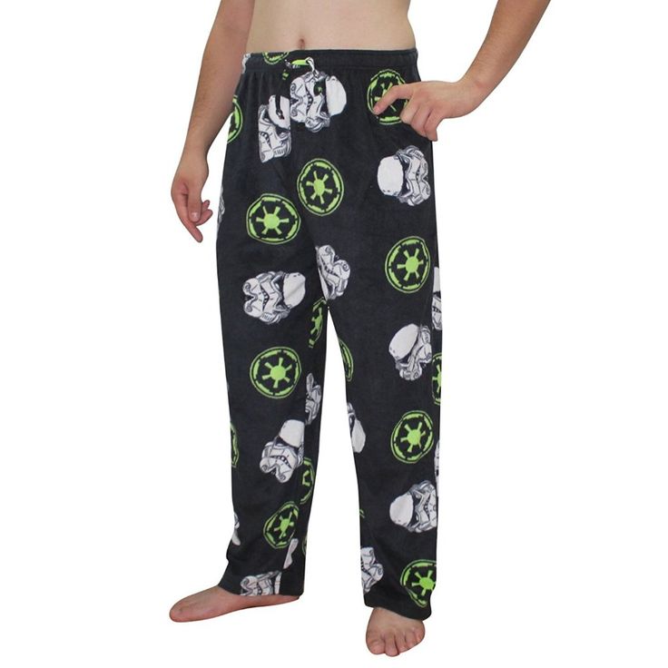 Brand New With Tags, Officially Star Wars Licensed Men's Size X-Large Sleep Or Lounge Pants In Soft 100% Polyester Fleece With A Button Fly And Elastic Waist That Also Has A Drawstring, Featuring An Allover Print Of White Stormtrooper Helmets And Green Imperial Symbols On A Black Background. Black Pants With Elastic Waistband For Sleepover, Black Elastic Waistband Pants For Sleepover, Gray Denim Pants, Stormtrooper Helmet, Slim Fit Pants Men, Tactical Cargo Pants, Grey Cargo Pants, Denim Pants Mens, Star Wars Stormtrooper