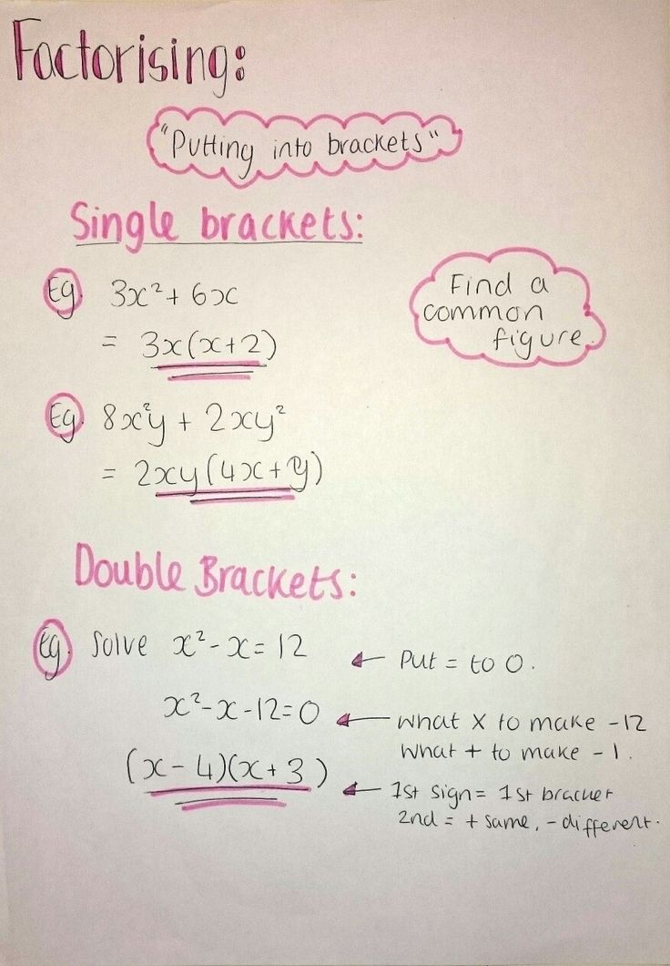 a piece of paper with writing on it that says factorising single brackets and double brackets