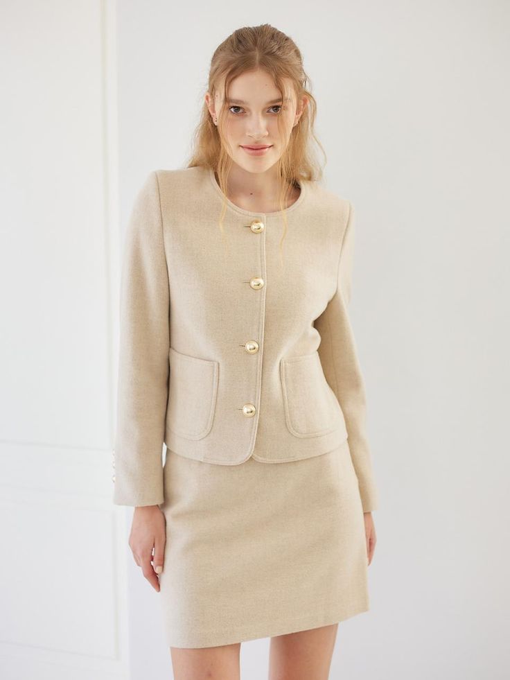 Composition : WOOL 70%, NYLON 30%Country of Origin : KOREA Classic Winter Skirt Suit For Career, Elegant Wool Skirt Suit For Formal Occasions, Elegant Formal Wool Skirt Suit, Elegant Winter Wool Skirt Suit, Classic Wool Long Sleeve Skirt Suit, Classic Tailored Wool Skirt Suit, Elegant Wool Skirt Suit For Fall, Classic Fitted Wool Skirt Suit, Elegant Winter Career Skirt Suit