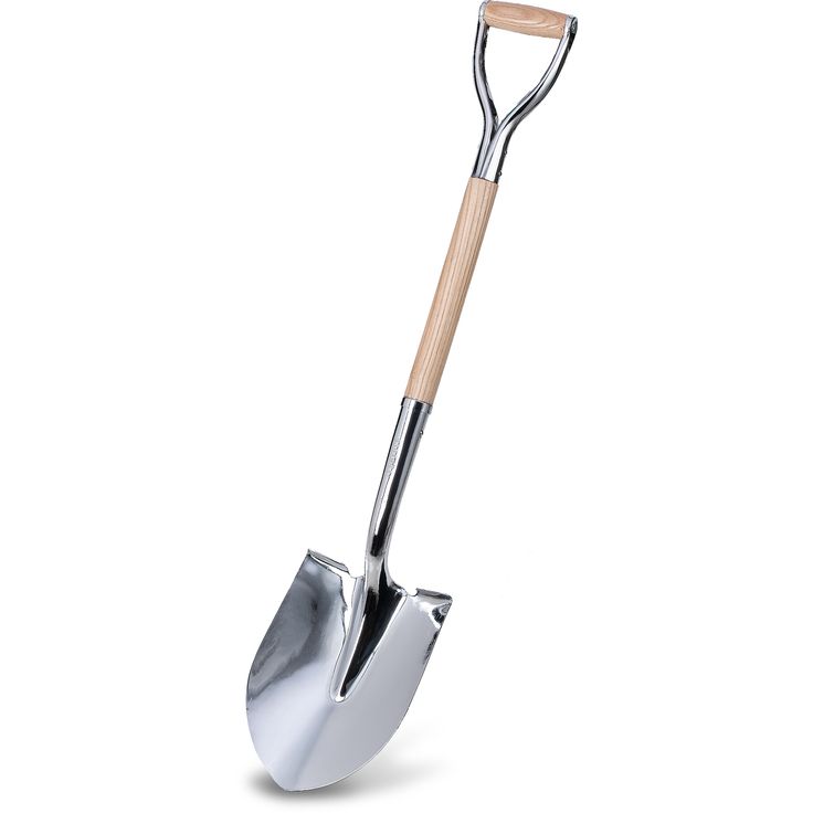 a shovel with a wooden handle on a white background