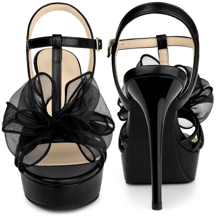 Are you looking for the perfect pair of heels to add to your shoe collection? Look no further than these t-strap slingback heel sandals! These sandals feature a platform design and mesh bow decor that will elongate your frame and give you an elegant look that will last all day long. The stiletto high heel adds an extra touch of sophistication to this already stunning shoe. These sandals are made with high-quality materials, including a faux leather vamp, rubber outsole, and ABS heel. They have a Evening T-strap Heels With 4-inch Heel, T-strap Heels With Heel Strap For Night Out, Night Out T-strap Heels With Heel Strap, Chic T-strap Sandals For Night Out, Evening T-strap Heels With Heel Strap, Evening Slingback Sandals With Open Toe, Elegant T-strap Slingback Sandals For Evening, Open Toe Slingback Sandals For Evening, Chic Open Toe T-strap Sandals For Party