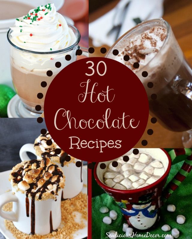 there are many different desserts and drinks in this collage with the words 30 hot chocolate recipes