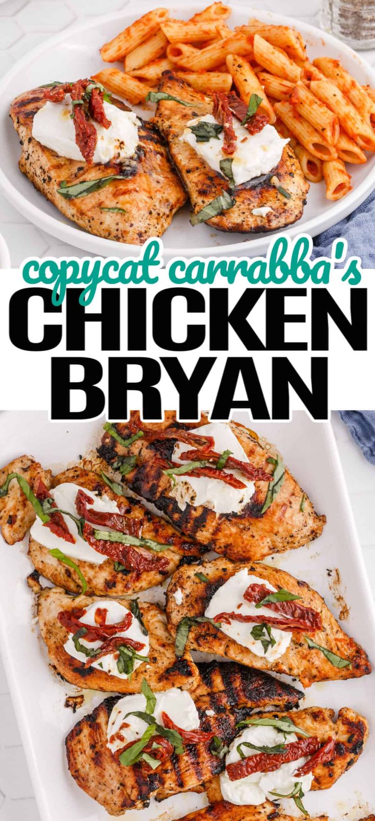 grilled chicken and french fries on a white platter with text that reads copycat canada's chicken bryan