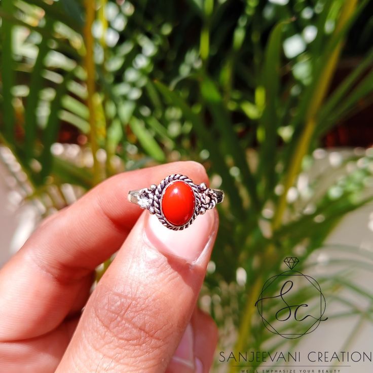 Red Coral Ring, Handmade Silver Ring, 925 Sterling Silver, Oval Coral Ring, Gift for Her, April Birthstone, Promise Ring, Red Coral Jewelry, 925 Sterling Silver Ring Solid Silver Ring Red Coral Gemstone We offer elegant and versatile Necklaces, Earring, Rings, Bracelets, Pendants, and Bangles that fit into  the design sensibilities and wardrobe of the modern Women. This product is very unique. This Ring is for you & Someone. A beautiful unique gift for you. This item gives you very unique Look to you. Ready to be offer Some one Special, Handmade item. To ensure Security, we make sure each transaction is safe for our customers. We transparent about our policies and are always, available to answer any questions. you can buy jewelry without Worrying about the quality. All our items are handma Red Oval Cabochon Ring, Red Oval Cabochon Ruby Ring For Gift, Adjustable Red Oval Ruby Ring, Adjustable Oval Red Ruby Ring, Red Sterling Silver Oval Cabochon Ring, Handmade Red Oval Cabochon Jewelry, Adjustable Red Oval Ring, Handmade Oval Ruby Ring Gift, Adjustable Oval Red Ring