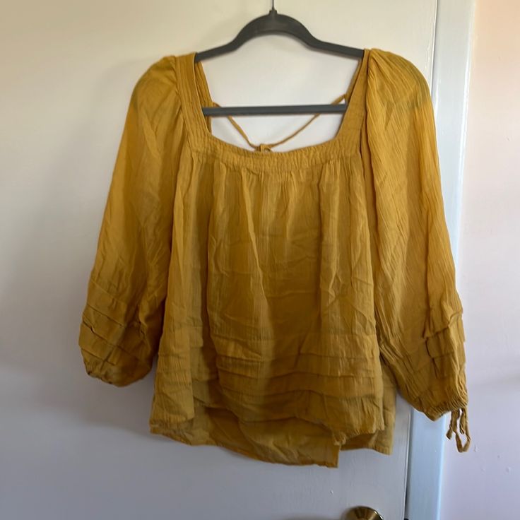 Oneil Yellow Blouse. Never Worn. Large Cheap Mustard V-neck Blouse, Casual Yellow Long Sleeve Peasant Top, Yellow Flowy Casual Blouse, Chic Mustard Tops For Spring, Flowy Yellow Casual Blouse, Casual Flowy Yellow Blouse, Long Sleeve Gold Blouse For Summer, Yellow Long Sleeve Summer Blouse, Yellow Flowy Summer Blouse