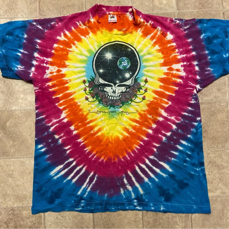 Grateful Dead T-Shirt ‘87 Vtg Xl Measurement Usa Single Stitch Tie-Dye Vintage Style Hand Dyed Short Sleeve T-shirt, Vintage Tie Dye Top With Screen Print, Vintage Tie Dye Tops, Vintage Tie Dye T-shirt For Summer, Skull Tie Dye, Vintage Hand Dyed Cotton T-shirt, Vintage Hand-dyed Short Sleeve T-shirt, Vintage Tie Dye T-shirt For Streetwear, Vintage Tie-dye Tops