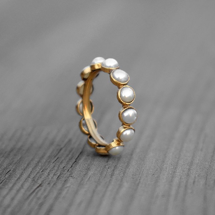 Wedding Pearl Eternity Band | Gemstone Ring | Channel Setting Ring | Rings For Women | Pearl Band | Stackable Ring | Gift For Her Channel Setting Ring, Channel Set Rings, Pearl Engagement Ring, Electroformed Jewelry, Channel Setting, Jewelry Lookbook, Stackable Ring, Jewelry Inspo, Dream Jewelry