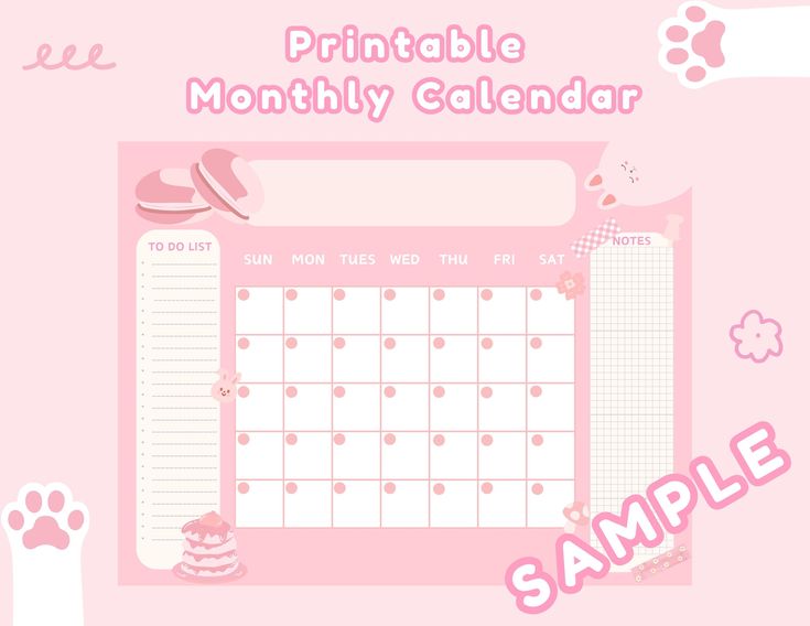 a pink calendar with the words printable month by month