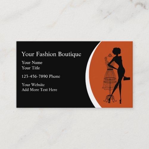 an orange and black fashion boutique business card