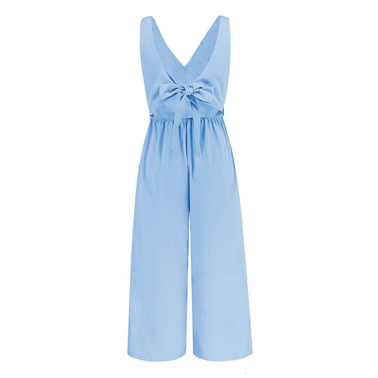 Light Blue V Neck Button Sleeveless Jumpsuit with Belt Blue Sleeveless Jumpsuit For Summer, Light Blue Sleeveless Romper For Vacation, Blue Sleeveless Jumpsuits And Rompers For Summer, Chic Blue Sleeveless Jumpsuits And Rompers, Light Blue Sleeveless Jumpsuits And Rompers For Day Out, Light Blue Jumpsuits And Rompers For Summer, Chic Light Blue Sleeveless Jumpsuits And Rompers, Chic Blue Cotton Jumpsuits And Rompers, Blue Jumpsuits And Rompers For Summer Workwear