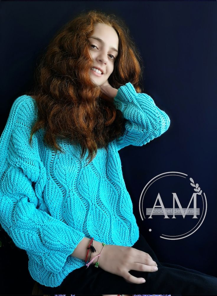 Crochet Pattern LEAFY PULLOVER, Blouse,jumper,leaves,loose Fit,adult,woman,teen,winter,summer,any Sizes,textured,ribbed,sweater - Etsy Türkiye Casual Knit Patterns For Fall, Casual Fall Knit Patterns, Crochet Leaf Sweater Free Pattern, Blue Fall Knitting Pattern, Fall Blue Knitting Pattern, Crochet Leaf Sweater, Casual Blue Knitting Pattern, Crochet Wave Sweater, Winter Crochet Stretch Sweater