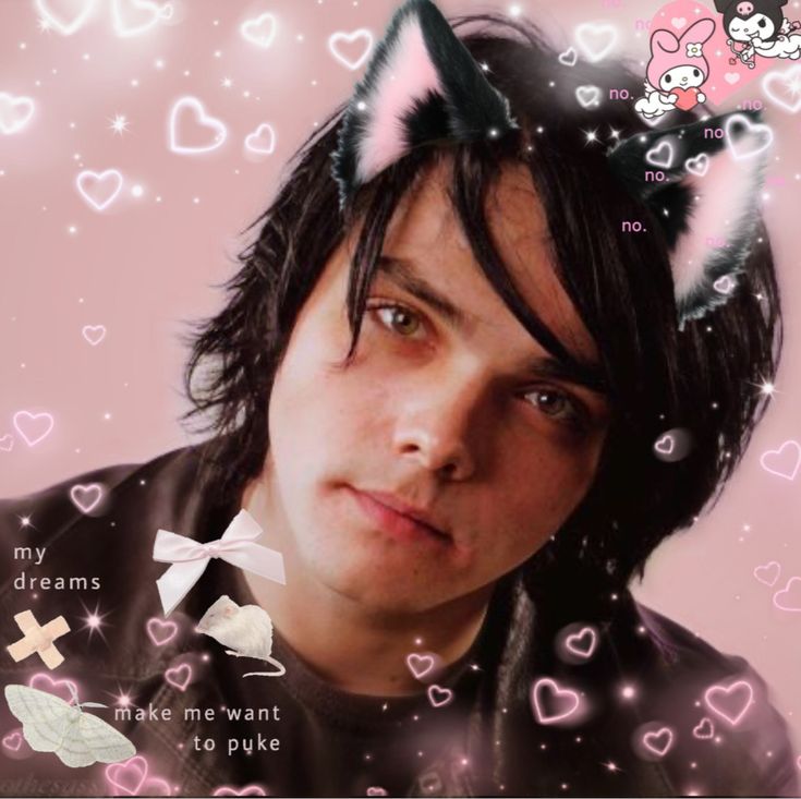 a man with black hair and cat ears on his head