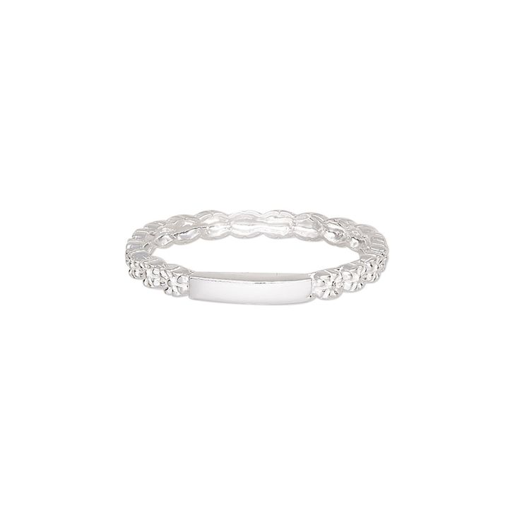 This gleaming sterling silver ring features a unique flower design on its band, making it a perfect choice for any style. Classic Silver Hypoallergenic Stackable Rings, Adjustable Stackable Silver Midi Rings, Silver Stackable Dainty Jewelry, Silver Dainty Stackable Jewelry, Silver Cubic Zirconia Chain Ring Fine Jewelry, Dainty Silver Stackable Jewelry, Dainty Silver Stackable Rings With Open Band, Minimalist Silver Chain Ring For Anniversary, Hypoallergenic White Gold Open Band Ring