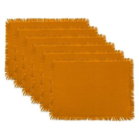 five orange napkins with fringe on them