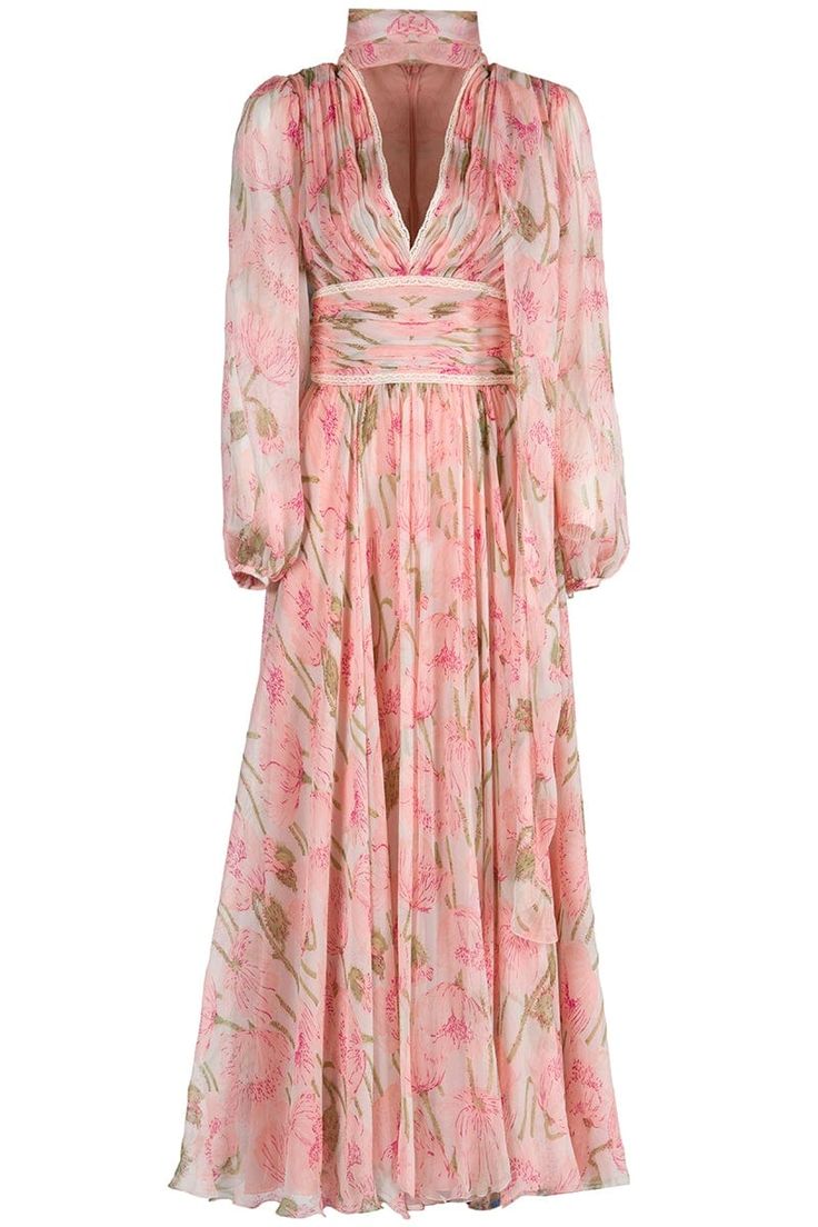 Luisa Beccaria big poppies v neck chiffon dress in pink multi. 100% Silk Dry Clean Made in Italy Zimmerman Dress 2023, Long Sleeve Chiffon Maxi Dress, Poppy Print Dress, Black Cocktail Dresses, Zimmerman Dress, Pink Chiffon Dress, Summer Cruise, Pattern Draping, Dress In