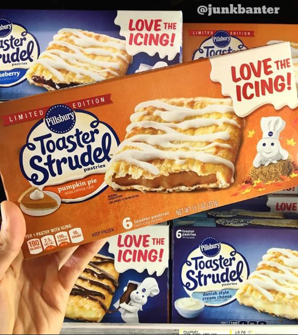 two boxes of toaster strudel with icing on them in a store