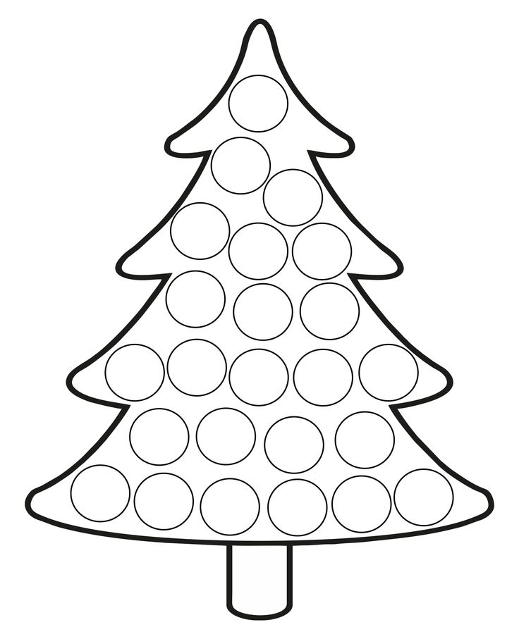 a christmas tree coloring page with circles on the top and bottom, in black and white