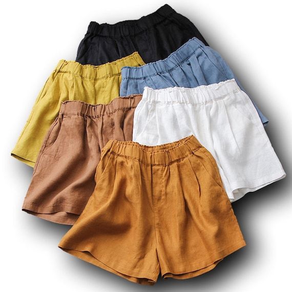 Linen Shorts High Waisted Linen Shorts for Women Yellow - Etsy Cheap Yellow Shorts With Pockets, High-waist Bermuda Shorts With Built-in Shorts For Beach, High Waist Bermuda Shorts With Built-in Shorts For Beach, Solid Color Bermuda Bottoms For Beach, High Waist Shorts With Pockets For Summer, Bermuda Shorts With Pockets For Beach Season, Solid Color Shorts With Short Inseam And Pockets, Solid Color Shorts For Beach Vacation, Solid Shorts With Pockets And Short Inseam