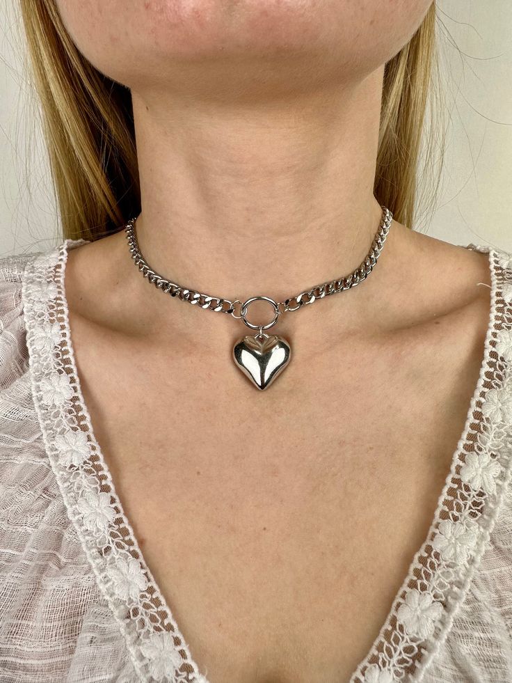 Relax and enjoy your shopping - everything is just $27 Heart-shaped Alloy Chain Necklace, Party Heart Choker Necklace With Clavicle Chain, Chic Silver Alloy Chain Necklace, Chunky Chain Charm Necklace Gift, Heart-shaped Alloy Necklace, Trendy Party Heart Choker Necklace, Chic Party Jewelry For Valentine's Day, Valentine's Day Alloy Chain Jewelry, Chic Valentine's Day Party Jewelry