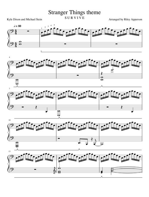 the music score for strange things theme