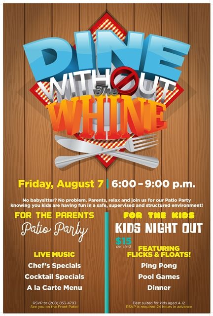 a flyer for a dinner with the words dine without whinen on it