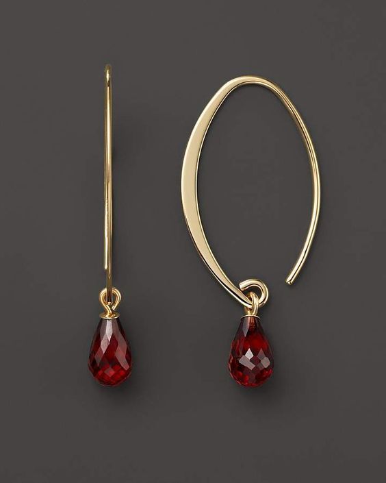 Bloomingdale's 14K Yellow Gold Simple Sweep Earrings with Garnet - 100% Exclusive Elegant Garnet Teardrop Earrings, Elegant Yellow Gold Garnet Earrings, Gold Teardrop Garnet Earrings, Gold Garnet Teardrop Earrings, Elegant Garnet Briolette Earrings, Elegant Briolette Garnet Earrings, Elegant Pear-shaped Garnet Jewelry, Yellow Gold Teardrop Ruby Earrings, Red 14k Gold Teardrop Earrings